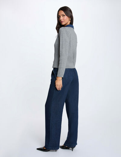 Pull col revers boutons gris clair femme