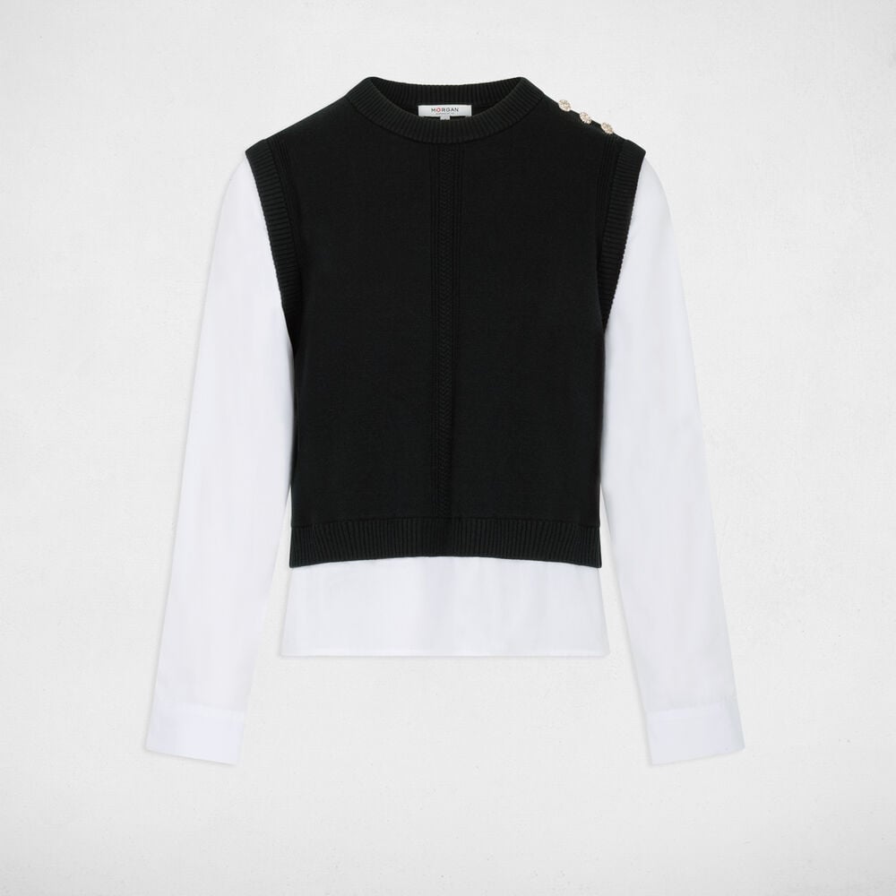Pull ajust&eacute; col &agrave; revers noir femme