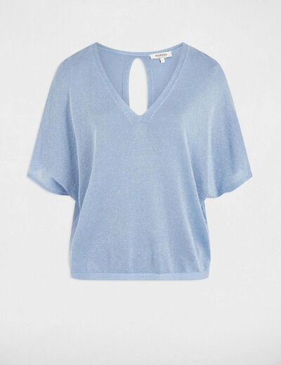Pullover mit V-Ausschnitt und 3/4-Ärmeln bleu gris damen