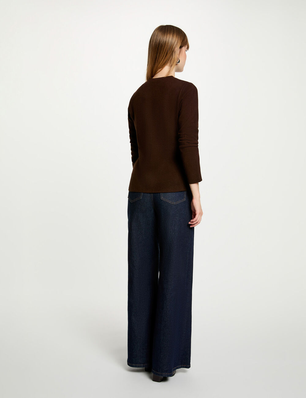 Strickjacke mit Rundhalsausschnitt dunkelbraun damen
