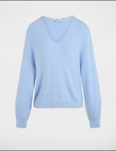 Pull col en V bleu femme