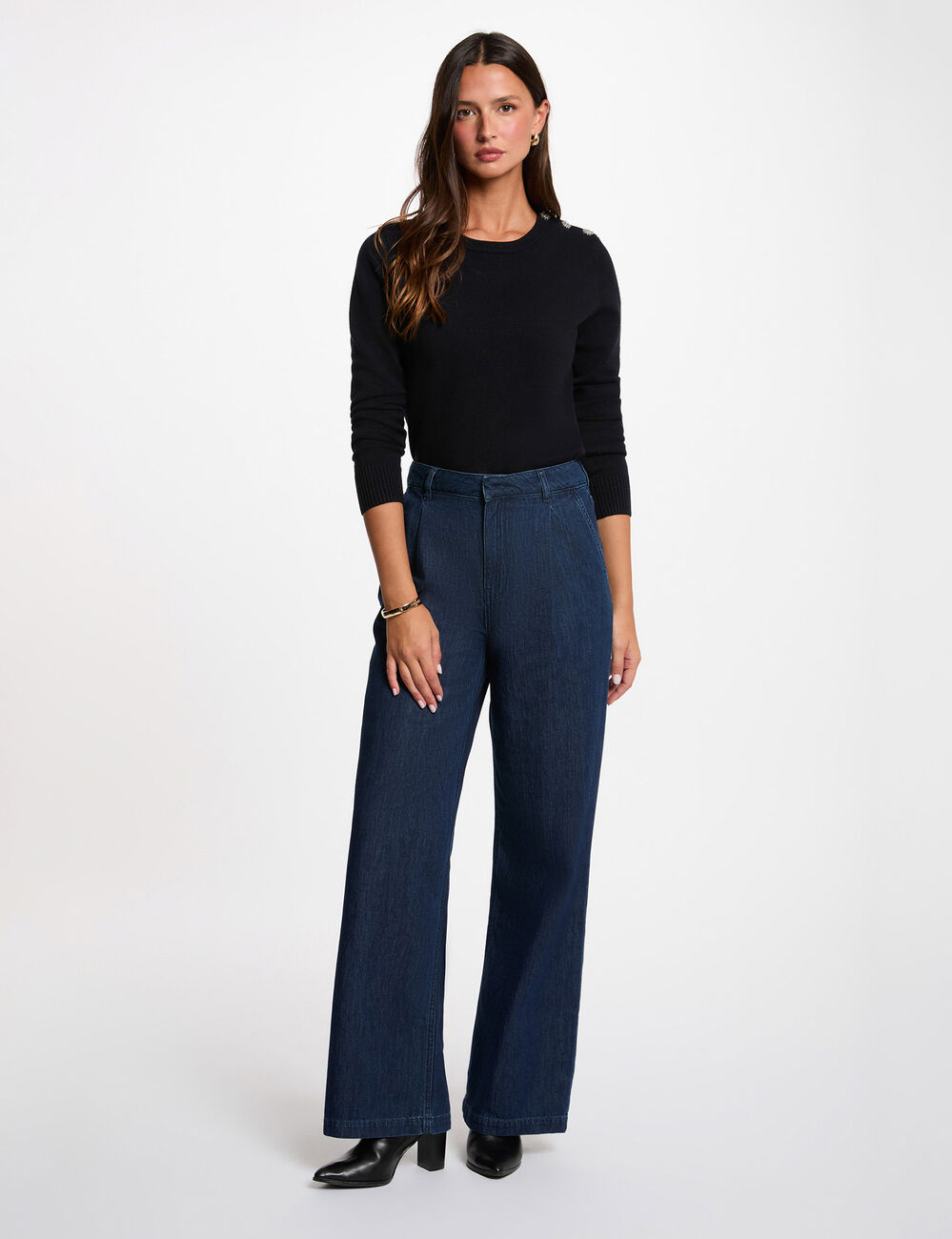 Pullover mit Rundhals und Kn&ouml;pfen marineblau damen