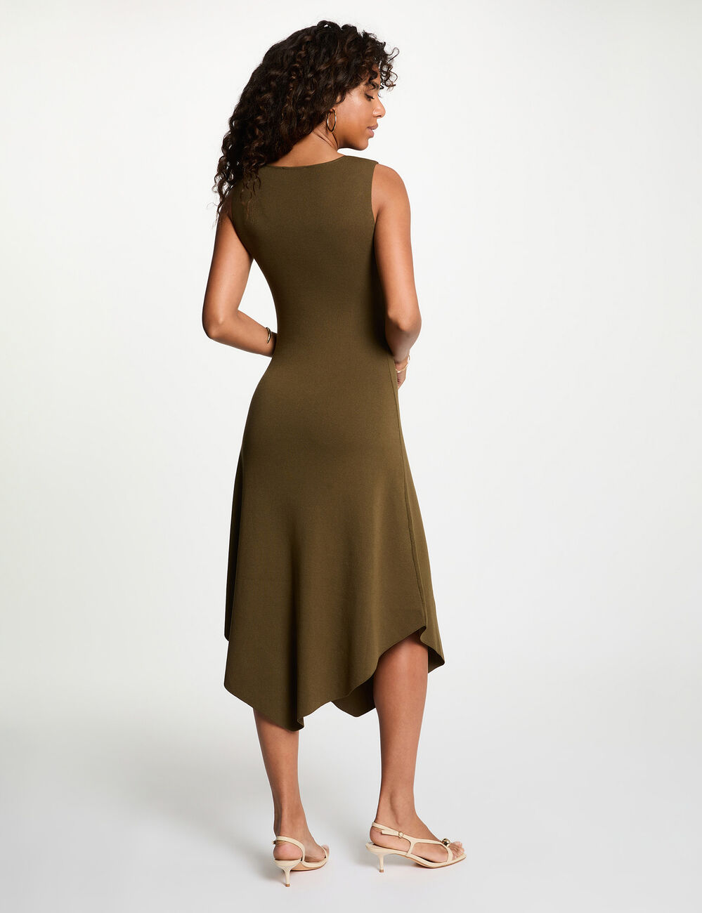 Strickkleid mit V-Ausschnitt khakigr&uuml;n damen