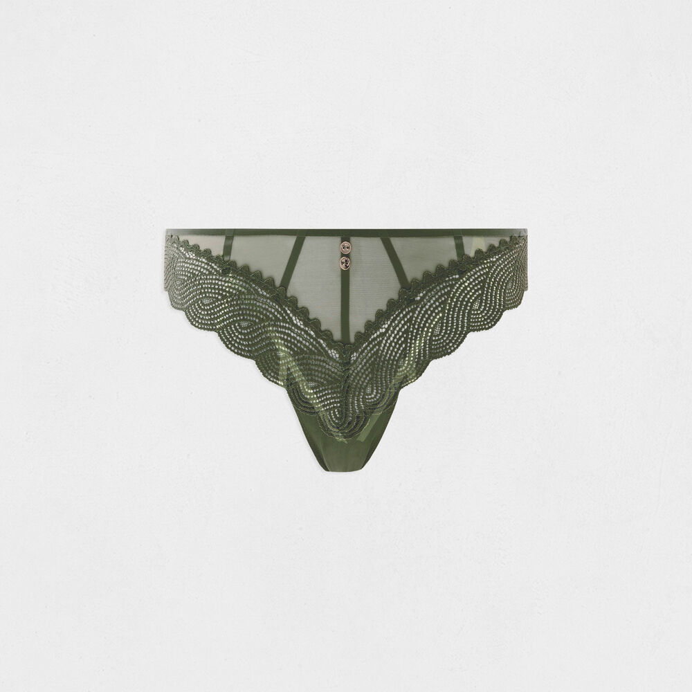 Slip en dentelle vert kaki femme