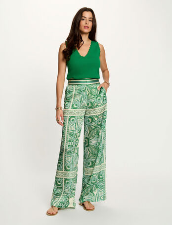 Pantalon large taille haute multicolore femme