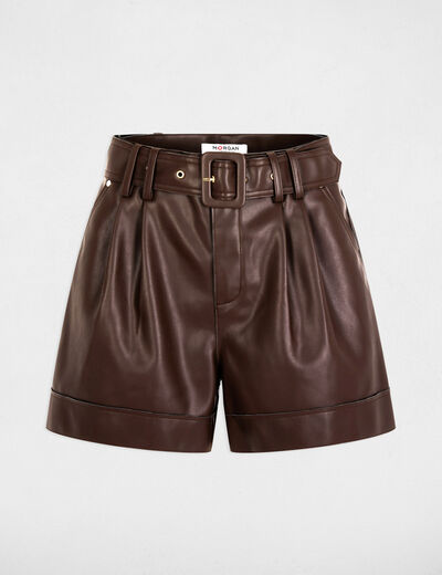 Enganliegende Shorts in Lederoptik braun damen