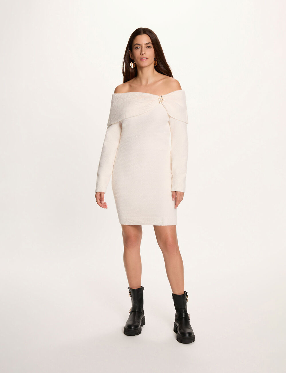 Strickkleid mit Bardot-Ausschnitt elfenbein damen