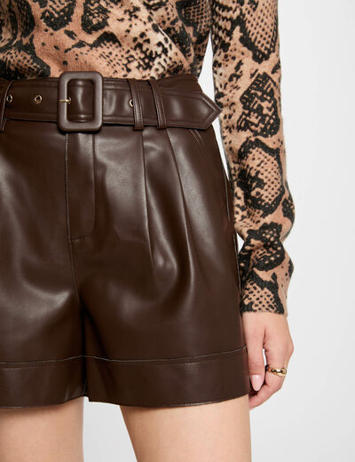 Enganliegende Shorts in Lederoptik braun damen