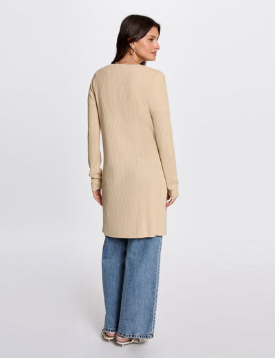 Lange Strickjacke mit V-Ausschnitt goldgelb damen