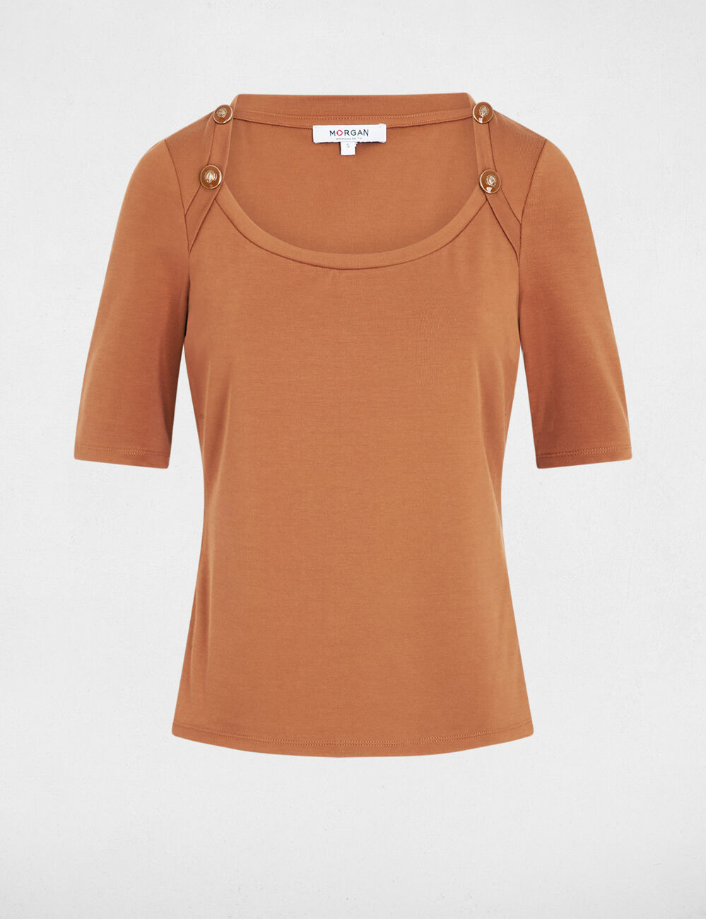 T-shirt cintr&eacute; encolure bateau camel femme