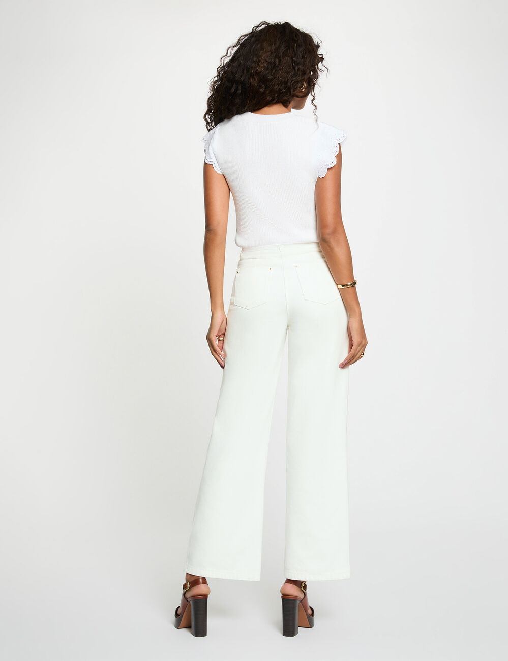 Top mit Rundhalsausschnitt und Volants weiss damen