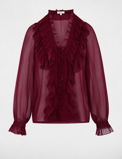 Chemise fluide col v bordeaux femme