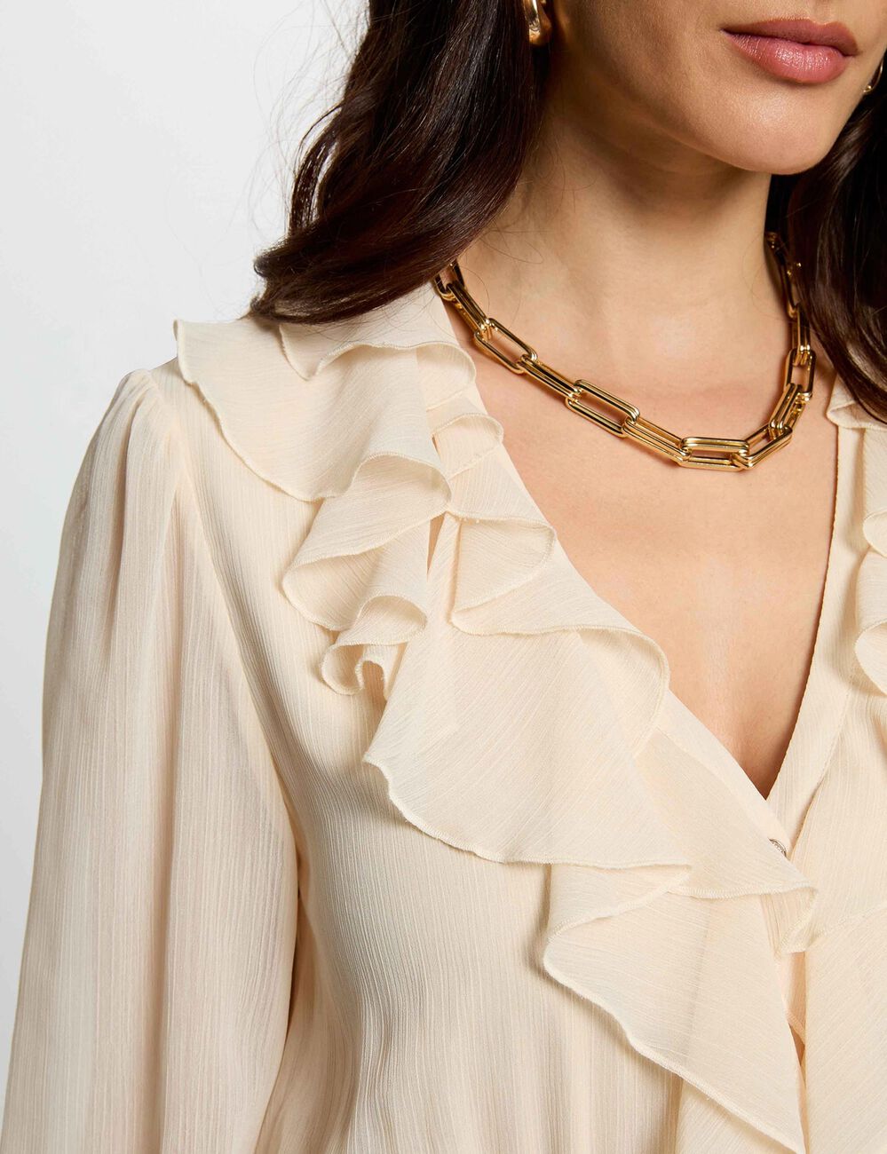 Langes, flie&szlig;endes Kleid creme damen