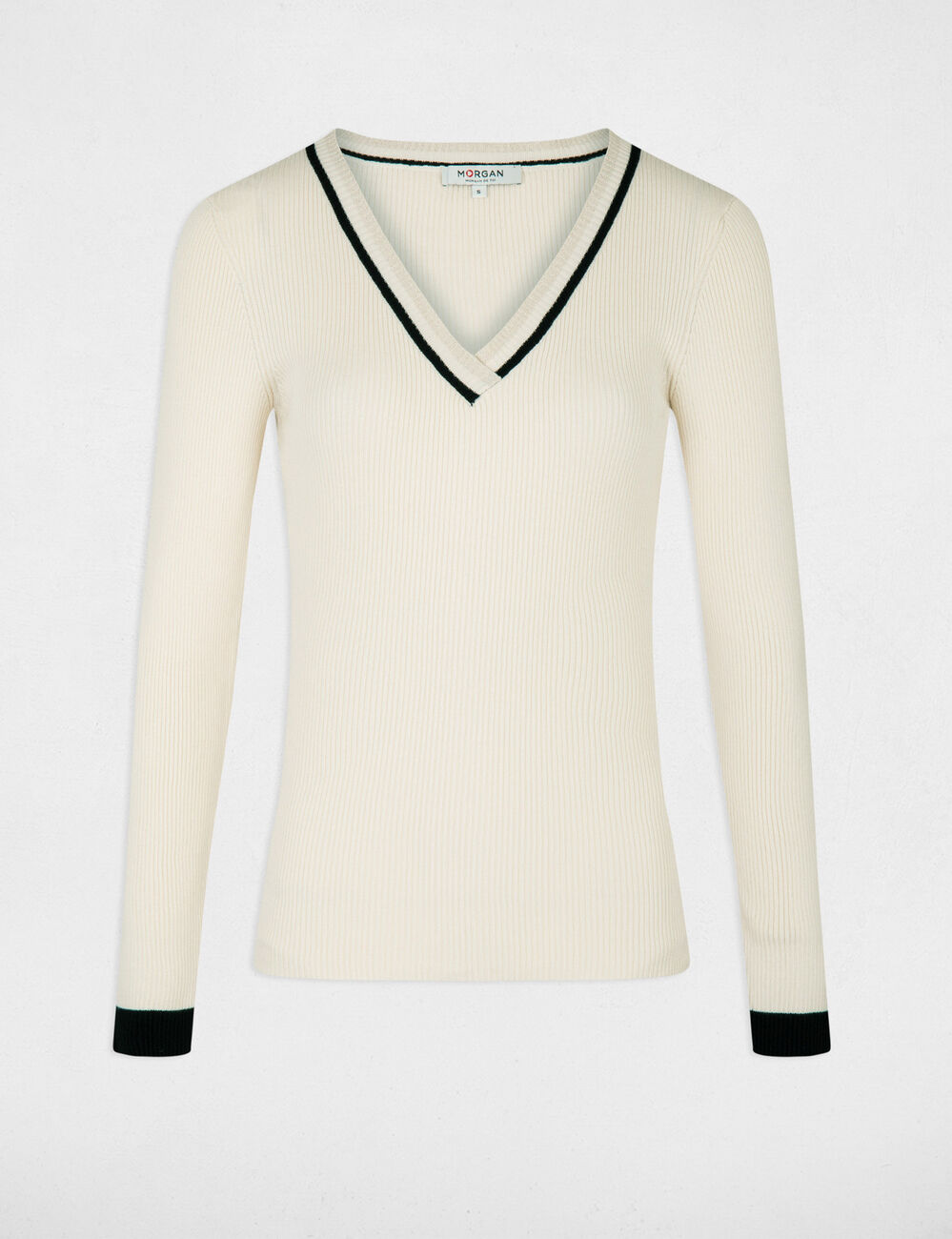 Langarm-Pullover mit V-Ausschnitt elfenbein damen