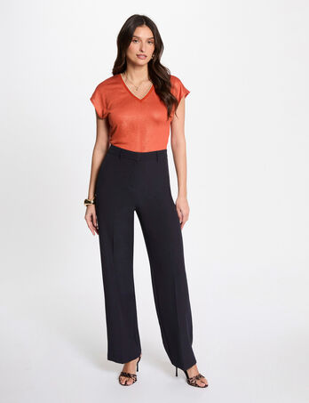 Pantalon droit à pinces bleu marine femme