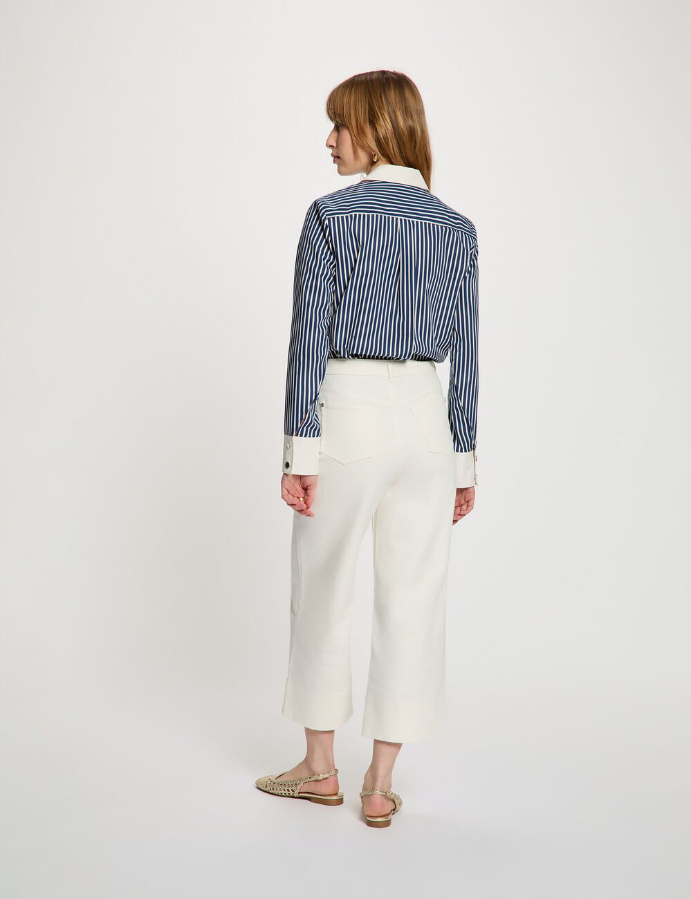 Gestreiftes Hemd mit Kontrastkragen marineblau damen