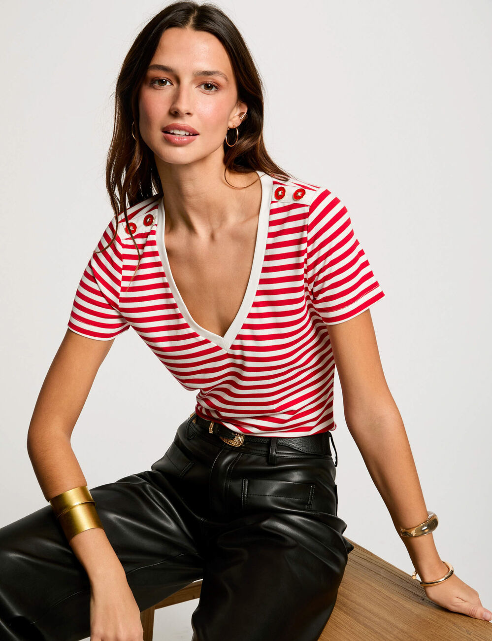 T-shirt manches courtes rayé blanc femme