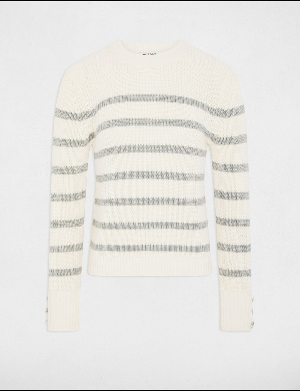 Rundhals-Pullover mit Streifen elfenbein damen