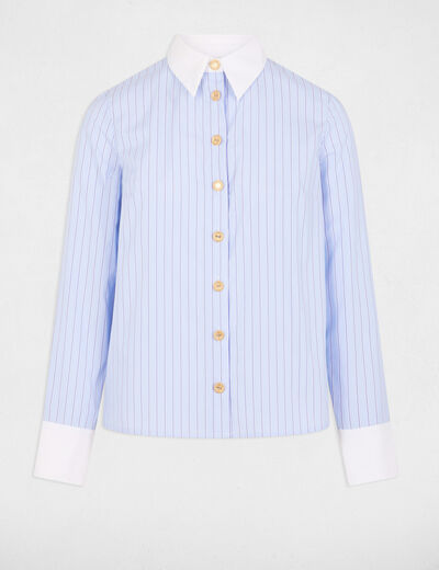 Chemise manches longues ray�e bleu ciel femme