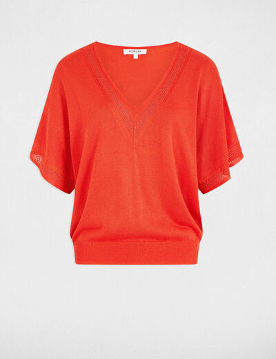 Kurzarm-Pullover mit V-Kragen dunkelorange damen