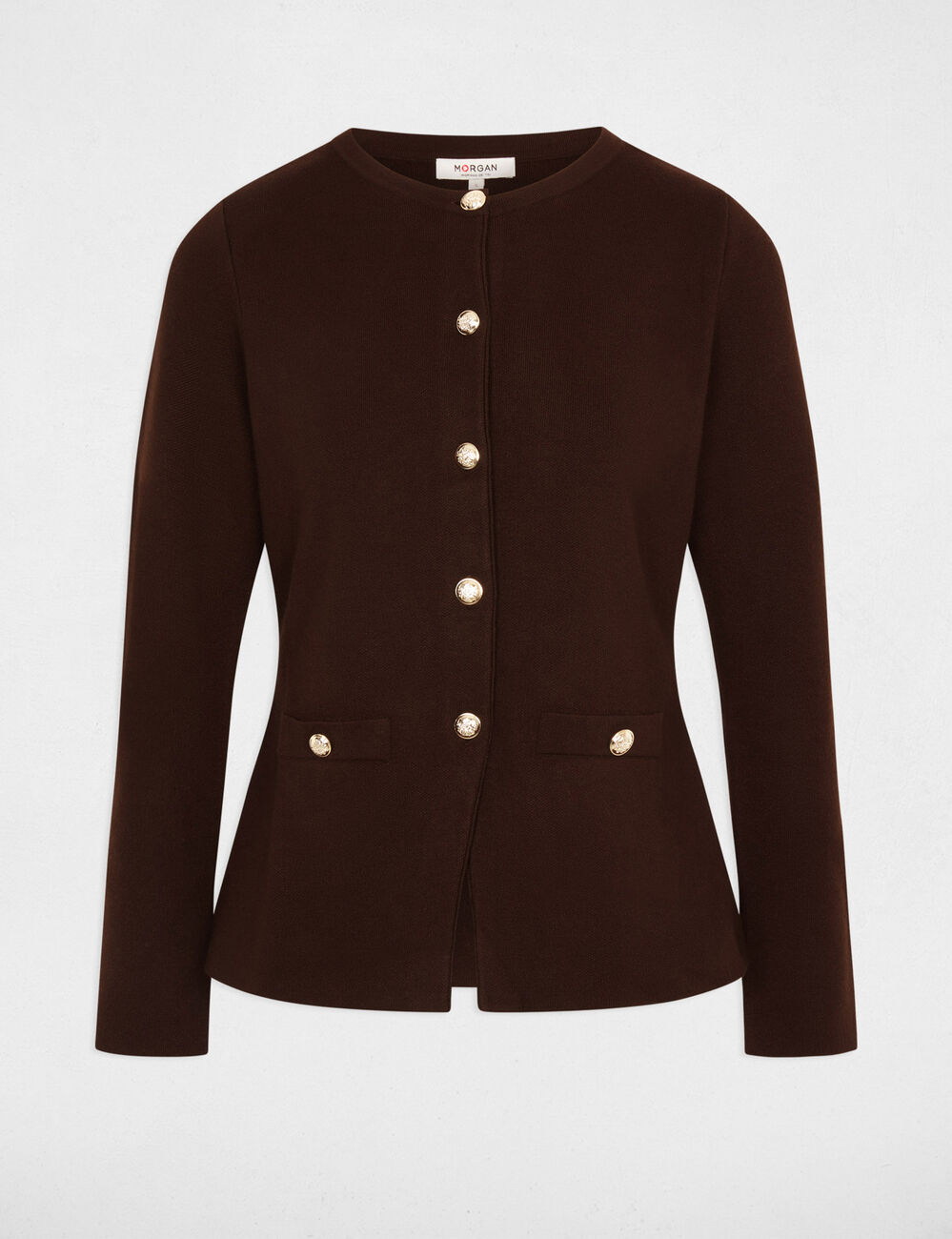 Strickjacke mit Rundhalsausschnitt dunkelbraun damen