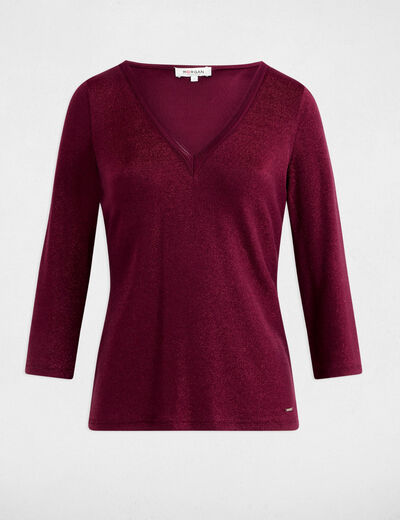 T-shirt manches 3/4 prune femme
