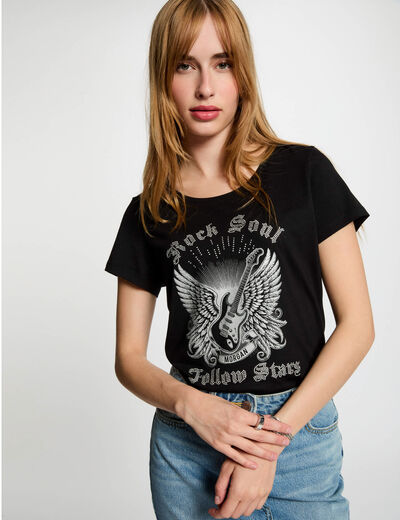 T-shirt mit Aufschrift schwarz damen