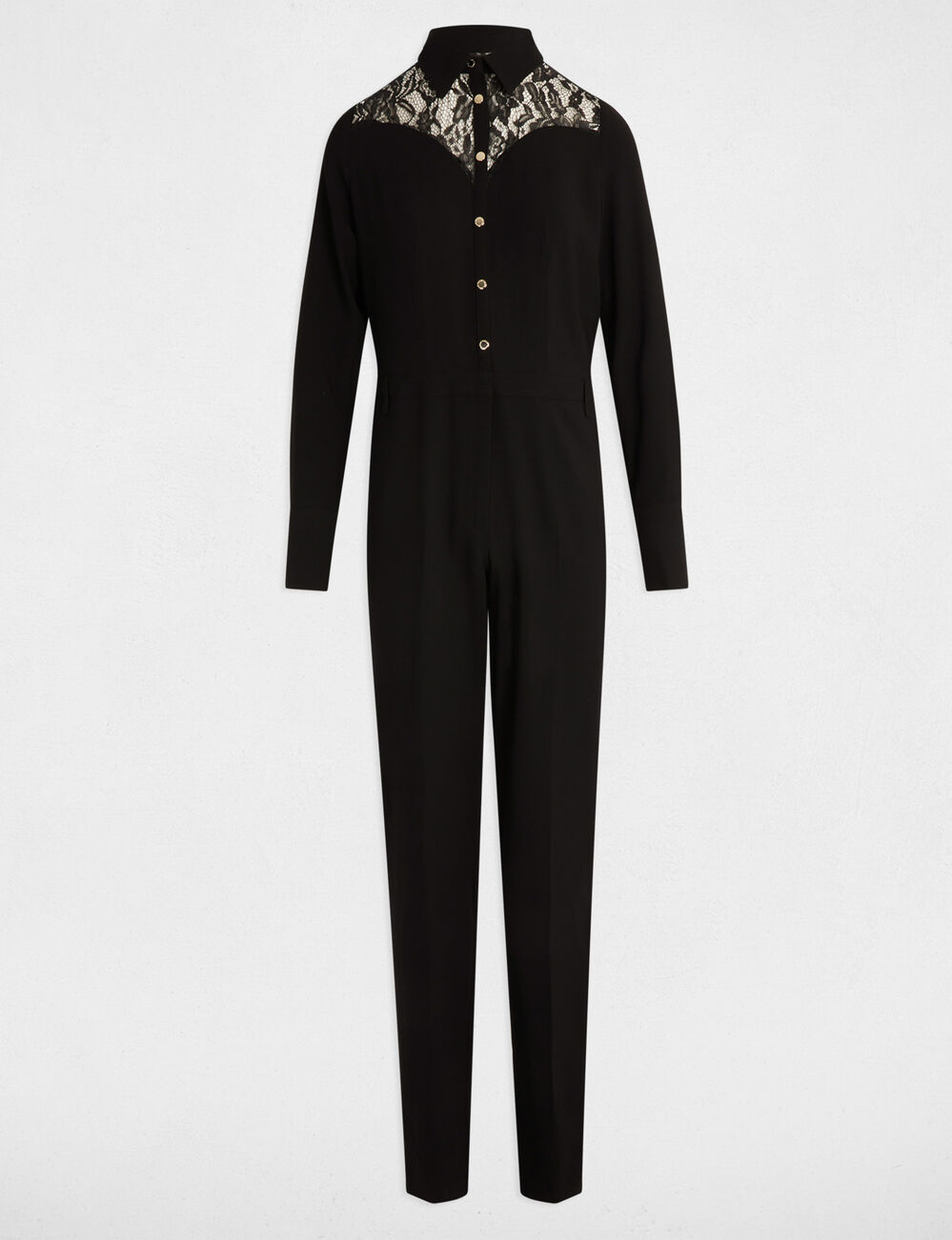Langer Jumpsuit mit Spitze schwarz damen