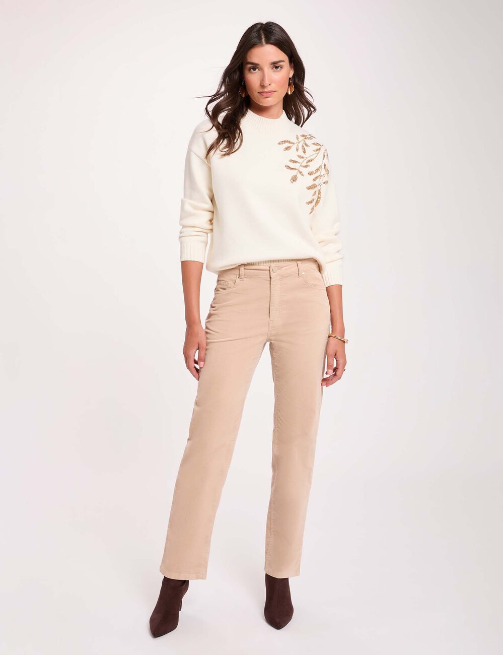 Pull col montant ivoire femme