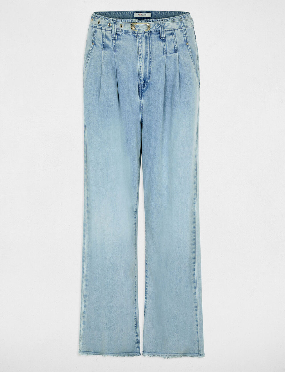 Weit geschnittene hochgeschnittene Hose gebleichtes denim damen
