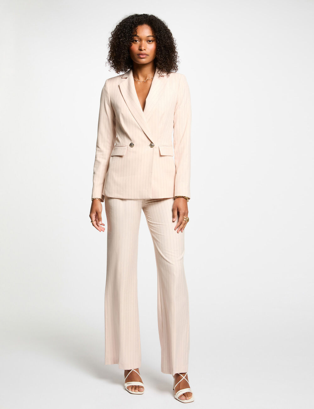 Blazer cintré rayé rose clair femme