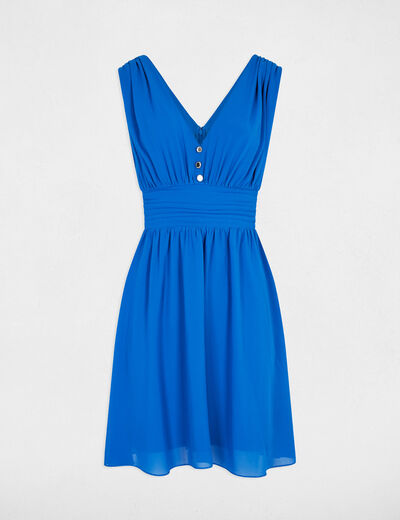 Robe courte évasée fluide bleu electrique femme
