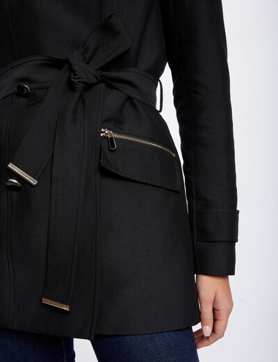 Trenchcoat mit Gürtel und Kapuze schwarz damen