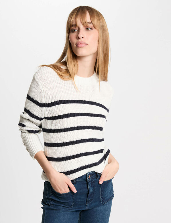 Rundhals-Pullover mit Streifen weiss damen