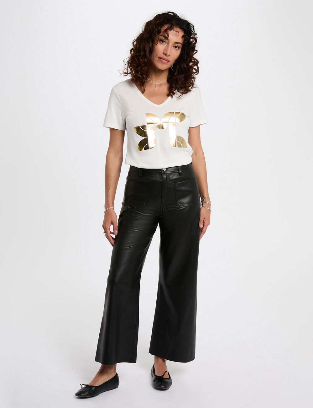 Kurz geschnittenes T-Shirt mit Druck weiss damen