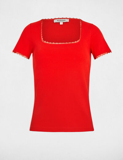 T-shirt manches courtes côtelé orange femme