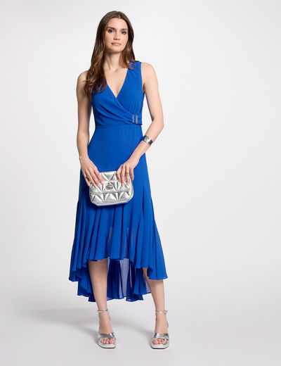 Robe midi droite fluide bleu electrique femme