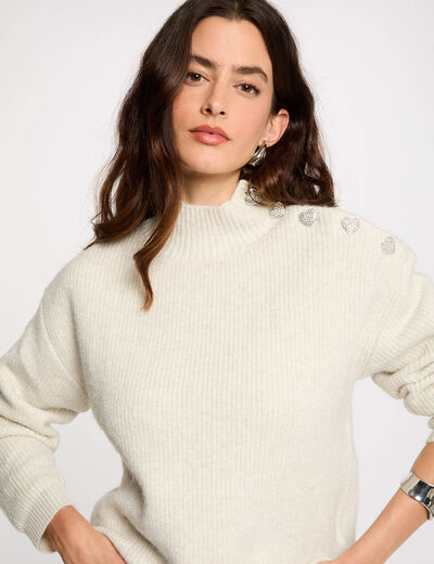 Pull manches longues avec boutons ivoire femme