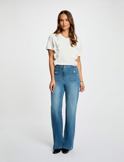 Weit geschnittene hochgeschnittene Hose stone denim damen