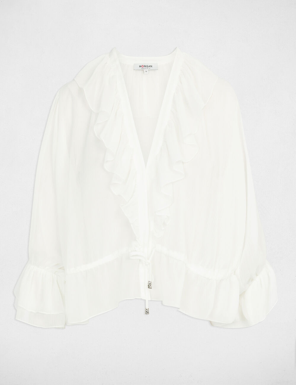 Bluse aus Voile mit V-Ausschnitt weiss damen