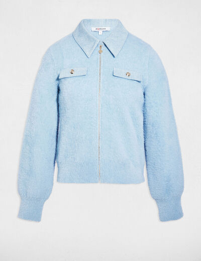 Veste col &agrave; revers bleu ciel femme