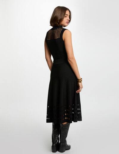 Robe tricot longue ajustée noir femme