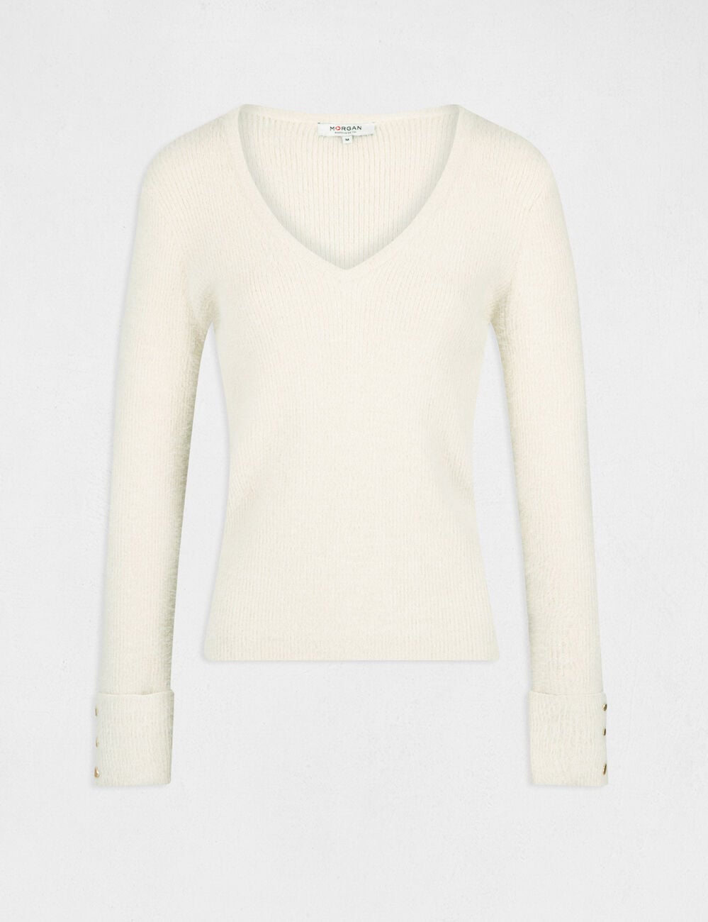 Pull col v m&eacute;tallis&eacute; ivoire femme