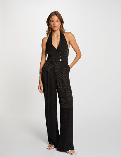 Combinaison longue col en V noir femme