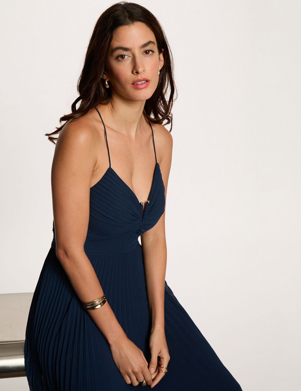 Langes Kleid mit offenem R&uuml;cken marineblau damen