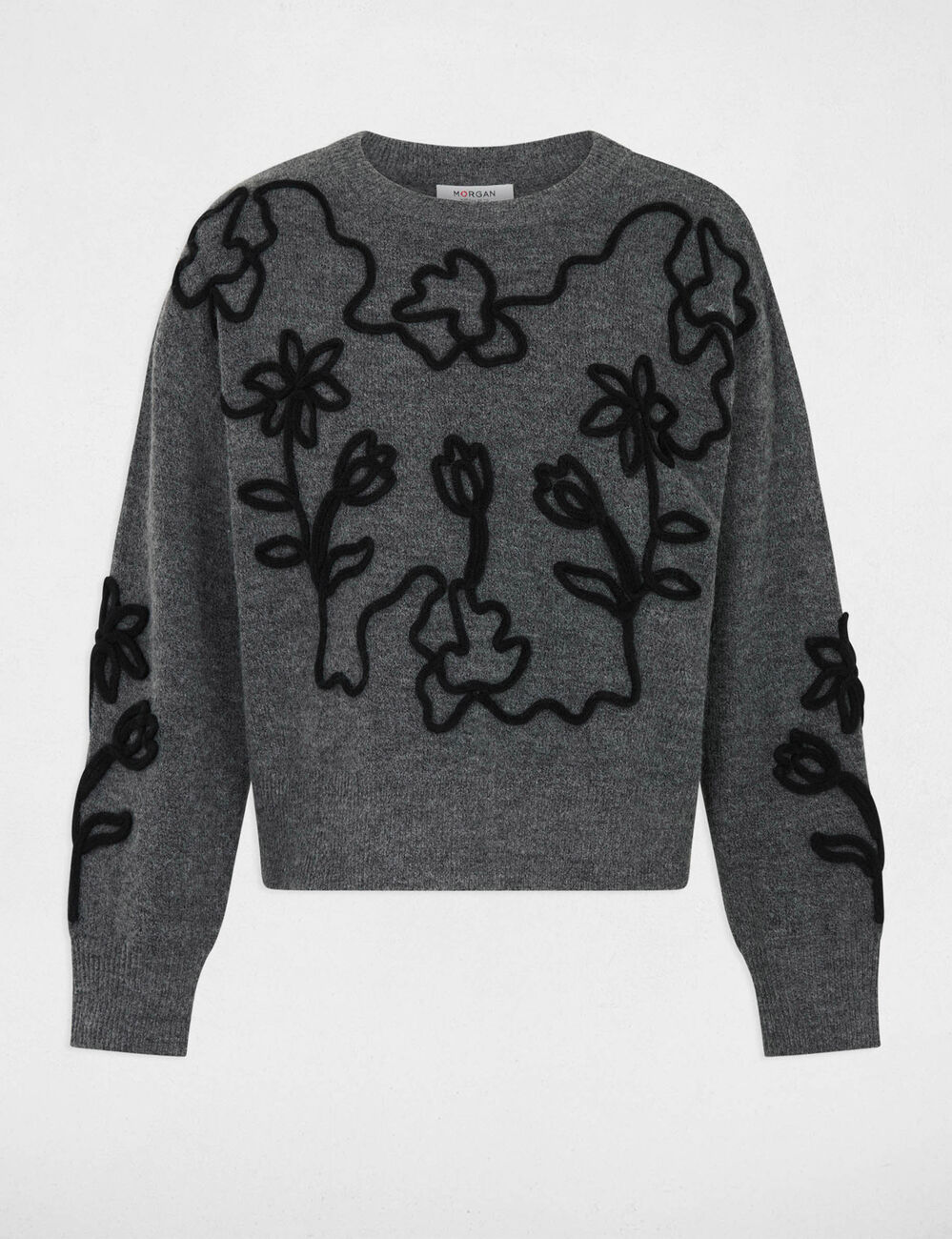 Pullover mit Rundhals und Muster dunkelgrau damen