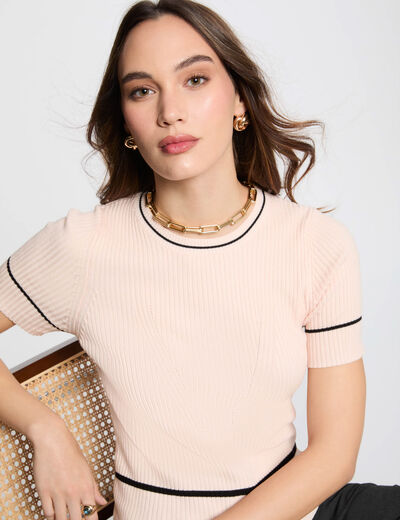 Kurzärmeliger Pullover hellrosa damen