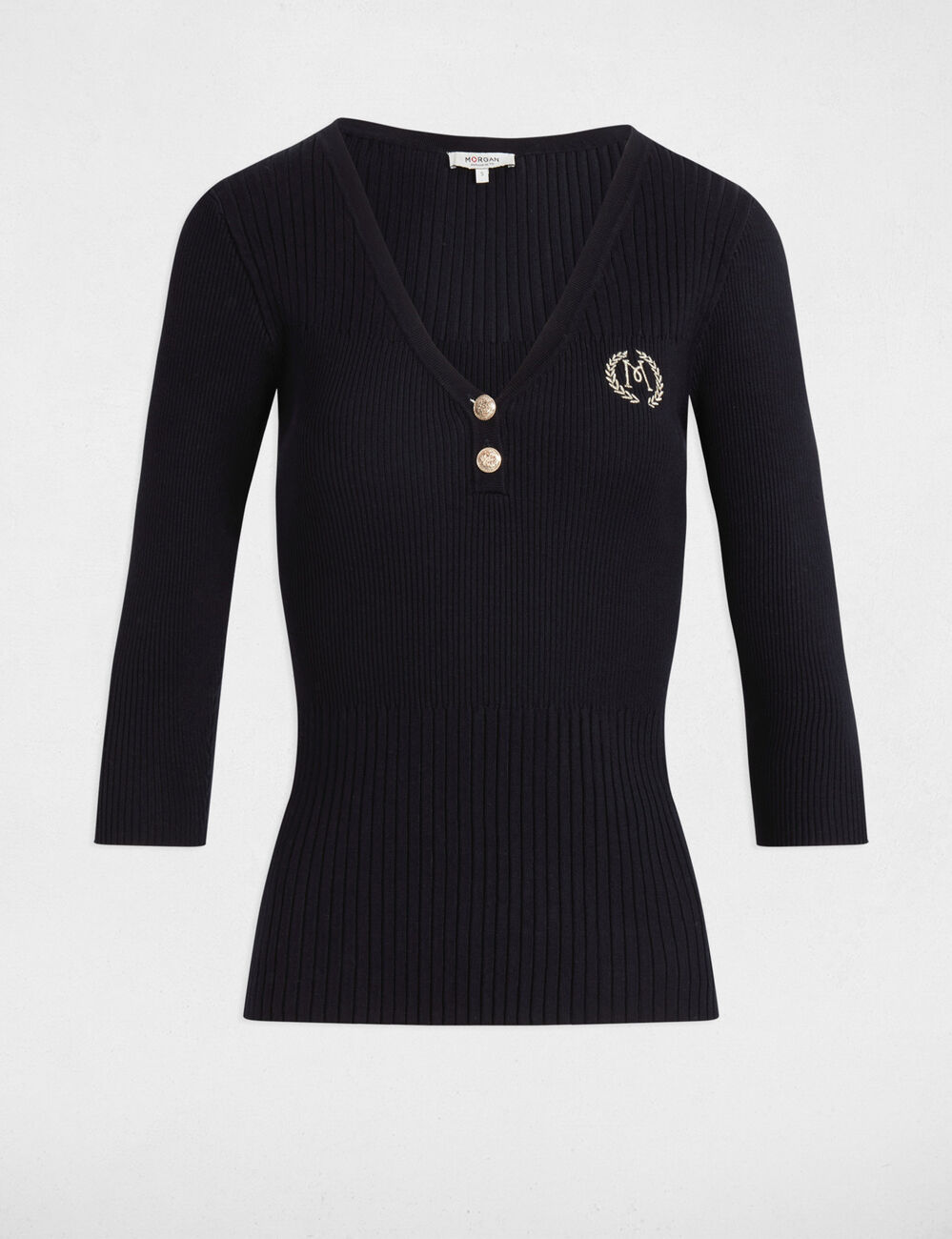 Gerippter Pullover mit V-Ausschnitt marineblau damen