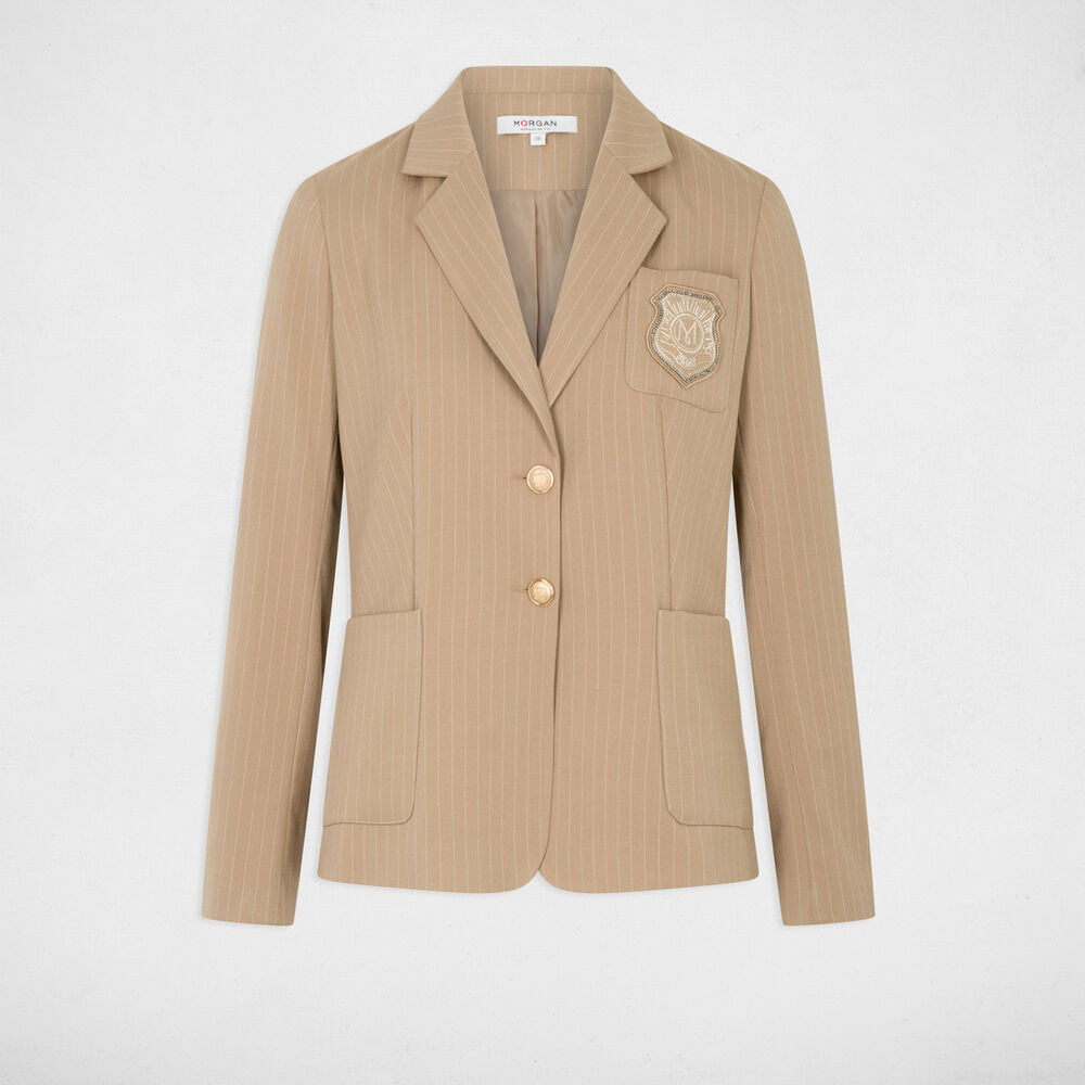 Gestreifter gerader Blazer maulwurfsgrau damen