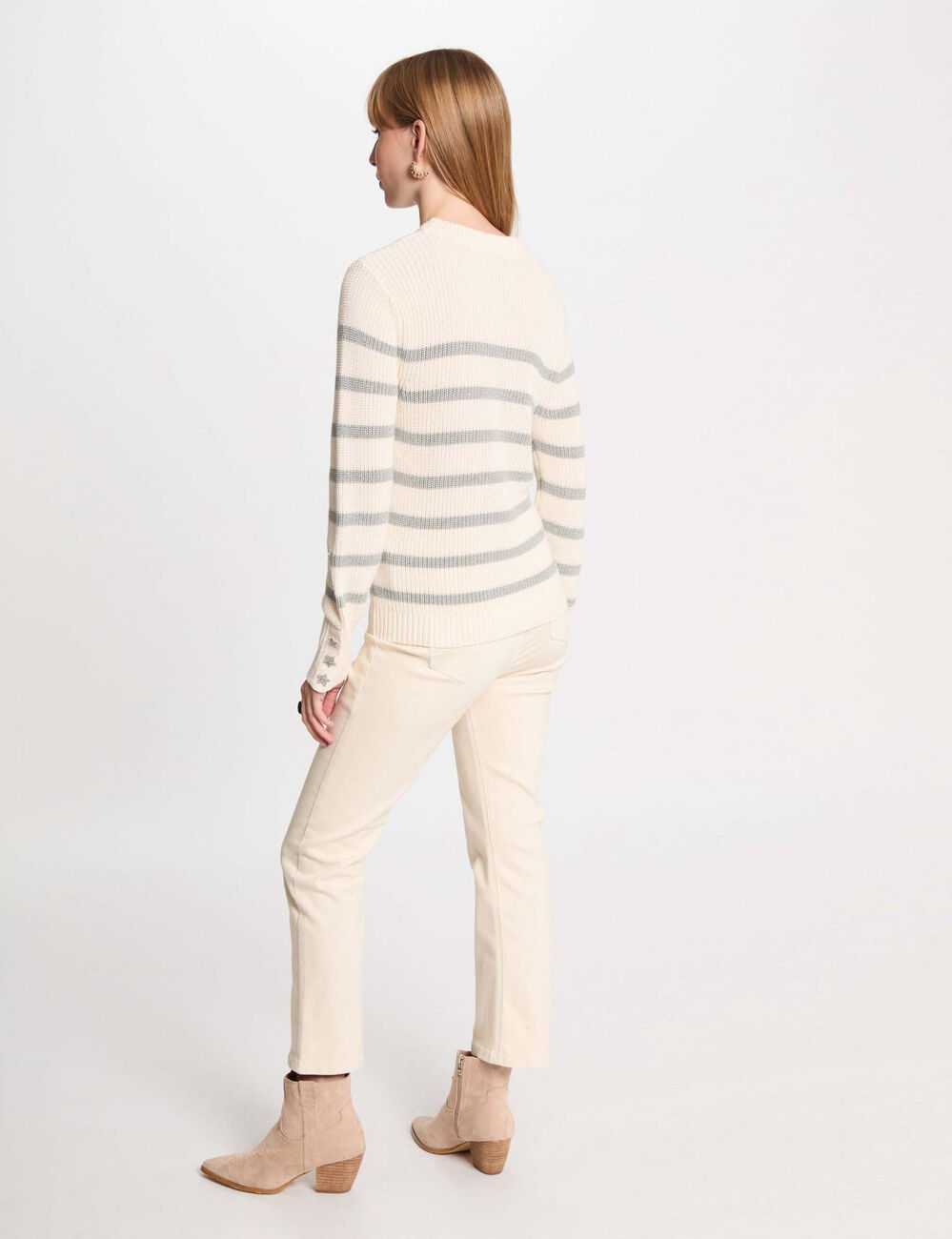 Rundhals-Pullover mit Streifen elfenbein damen